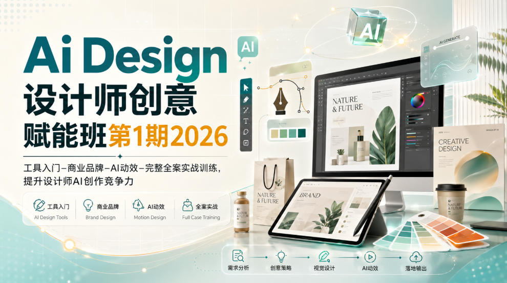 Ai Design设计师创意赋能班第1期2026｜工具入门‑商业品牌‑AI动效‑完整全案实战训练，提升设计师AI创作竞争力-朽念云创