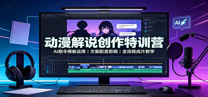 动漫解说创作特训营：AI指令模板运用，文案配音剪辑，全流程成片教学-朽念云创