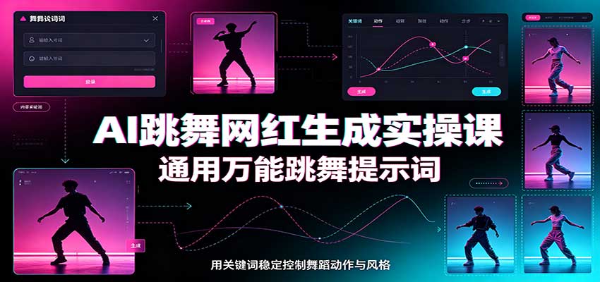 AI跳舞网红生成实操课：通用万能跳舞提示词，多模型适配，人物舞蹈视频制作全套教学-朽念云创