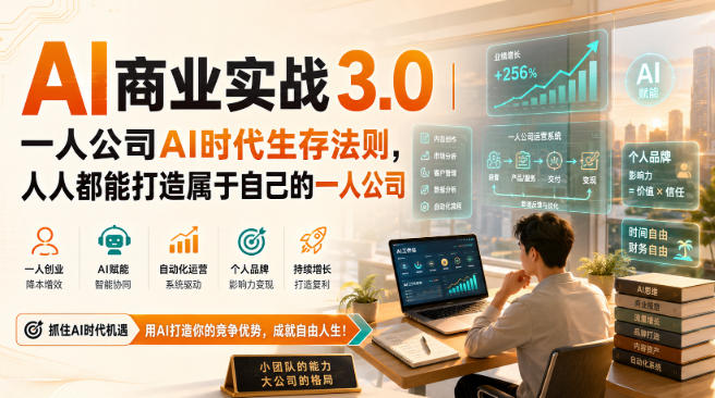 AI商业实战3.0｜一人公司AI时代生存法则，人人都能打造属于自己的一人公司-朽念云创