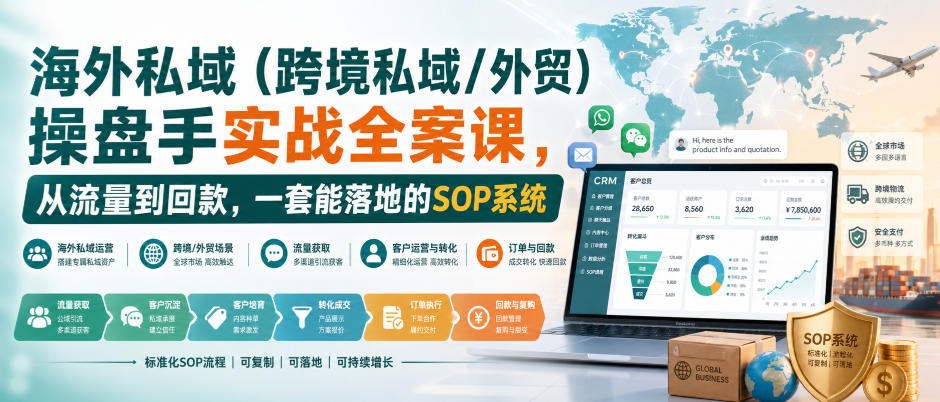 海外私域(跨境私域/外贸)操盘手实战全案课，从流量到回款，一套能落地的SOP系统-朽念云创
