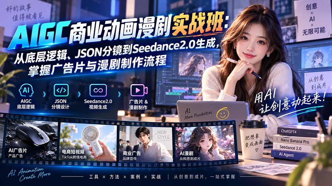 AIGC商业动画漫剧实战班-更新：从底层逻辑、JSON分镜到Seedance2.0生成，掌握广告片与漫剧制作流程-朽念云创