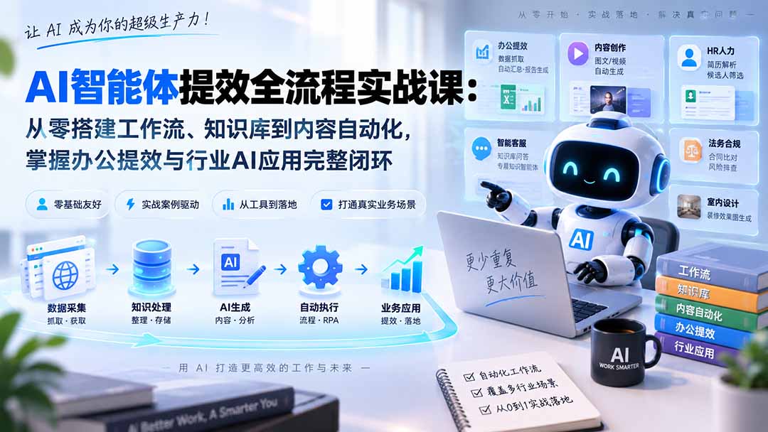 AI智能体提效全流程实战课：从零搭建工作流、知识库到内容自动化，掌握办公提效与行业AI应用完整闭环-朽念云创