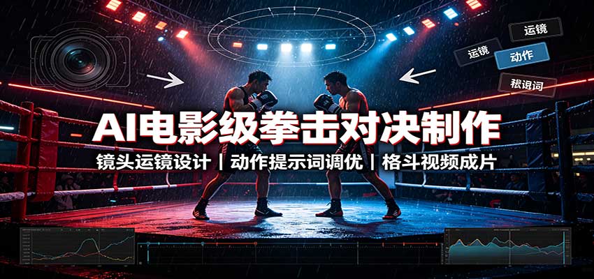 AI电影级拳击对决制作：镜头运镜设计，动作提示词调优，格斗视频成片-朽念云创