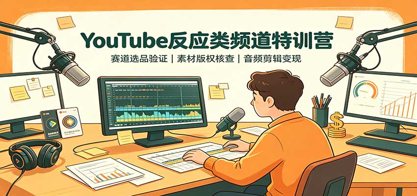 YouTube反应类频道特训营：赛道选品验证，素材版权核查，音频剪辑变现-朽念云创