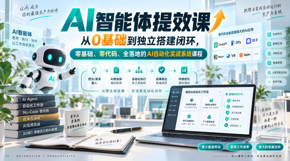 AI智能体提效课，从0基础到独立搭建闭环，零基础、零代码、全落地的AI自动化实战系统课程-朽念云创