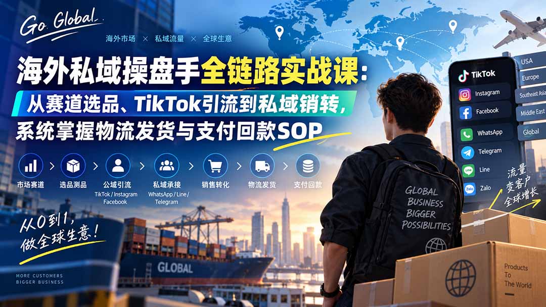 海外私域操盘手全链路实战课：从赛道选品、TikTok引流到私域销转，系统掌握物流发货与支付回款SOP-朽念云创
