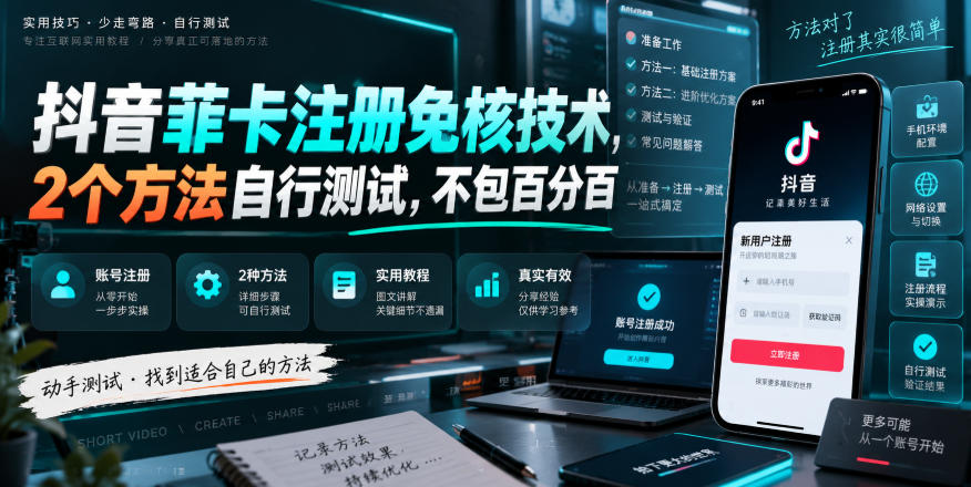 抖音菲卡注册免核技术，2个方法自行测试，不包百分百-朽念云创