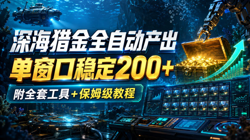 深海猎金全自动产出，单窗口稳定200+，附全套工具+保姆级教程【揭秘】-朽念云创