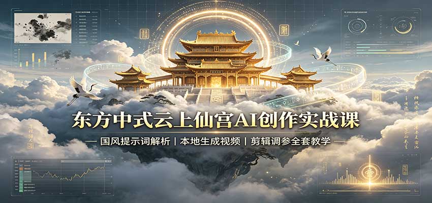 东方中式云上仙宫AI创作实战课：国风提示词解析，本地生成视频，剪辑调参全套教学-朽念云创