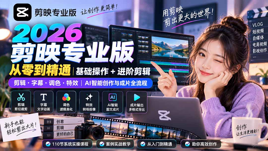 2026剪映专业版从零到精通｜基础操作+进阶剪辑｜剪辑·字幕·调色·特效｜AI智能创作与成片全流程-朽念云创
