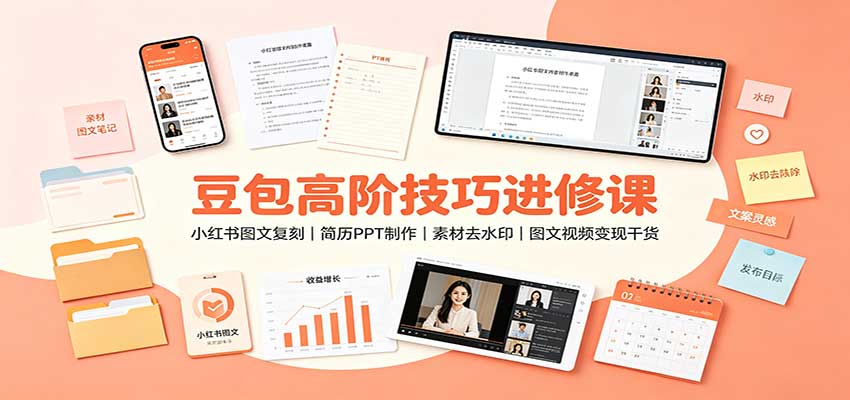 豆包高阶技巧进修课：小红书图文复刻，简历PPT制作，素材去水印，图文视频变现干货-朽念云创