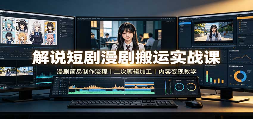 解说短剧漫剧搬运实战课：漫剧简易制作流程，二次剪辑加工，内容变现教学-朽念云创