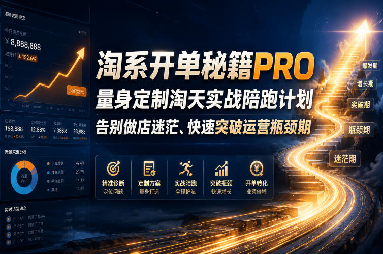淘系开单秘籍PRO，量身定制淘天实战陪跑计划，告别做店迷茫、快速突破运营瓶颈期(更新260906)-朽念云创