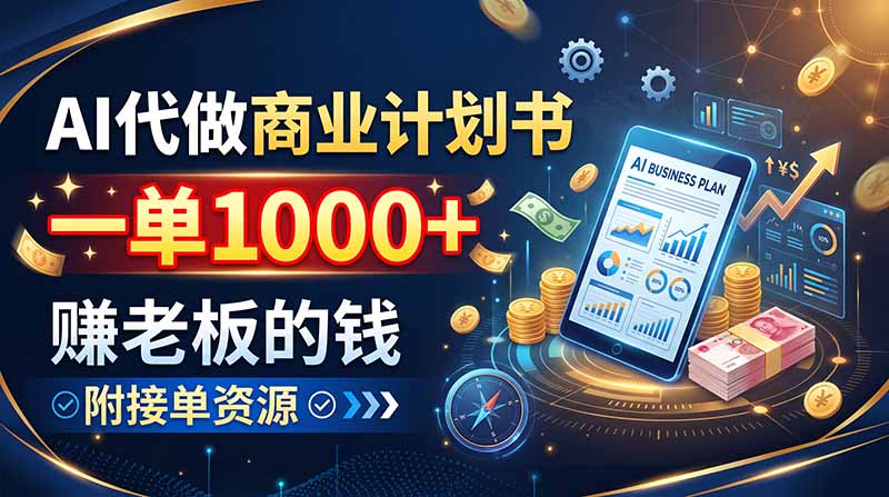 AI代做商业计划书，一单1000+，赚老板的钱，附接单资源-朽念云创