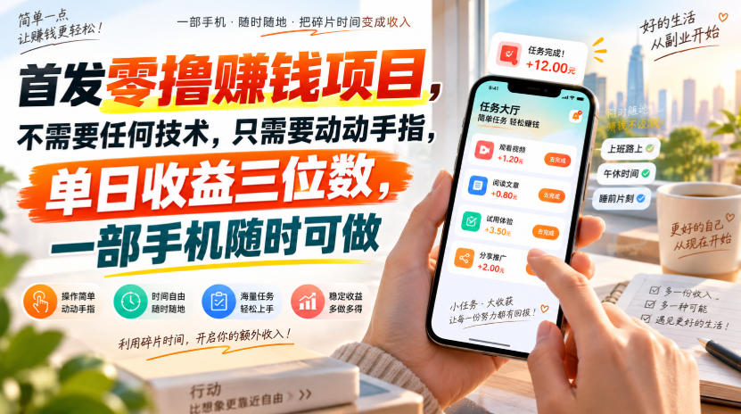 首发零撸賺钱项目，不需要任何技术，只需要动动手指，单日收益三位数，一部手机随时可做【揭秘】-朽念云创