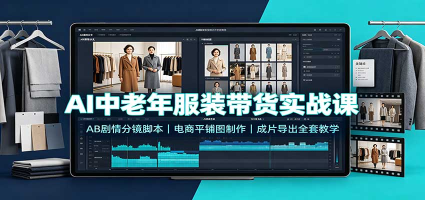 AI中老年服装带货实战课：AB剧情分镜脚本，电商平铺图制作，成片导出全套教学-朽念云创