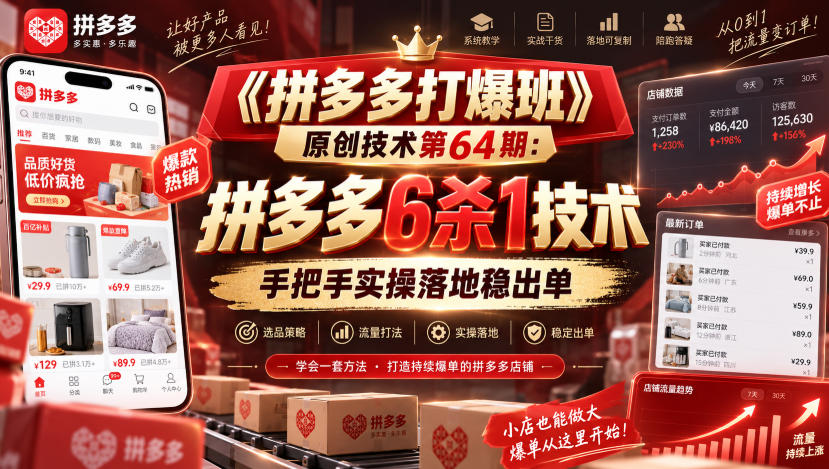 《拼多多打爆班》原创技术第64期：拼多多6杀1技术，手把手实操落地稳出单-朽念云创