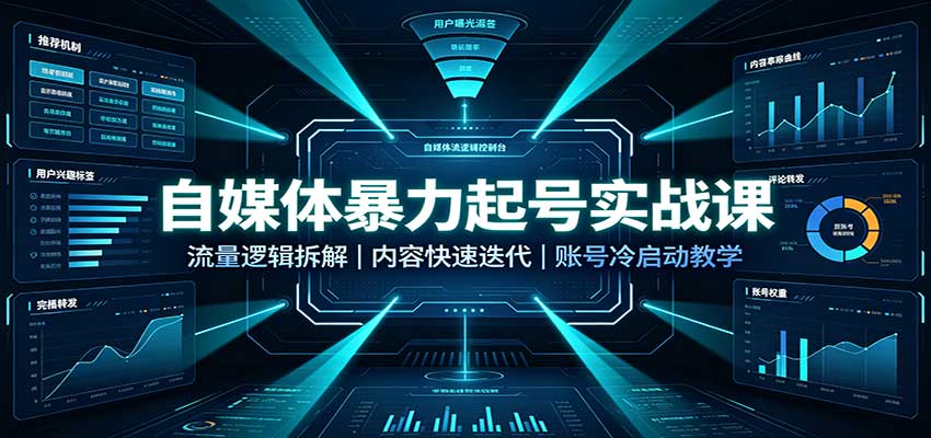 自媒体暴力起号实战课：流量逻辑拆解，内容快速迭代，账号冷启动教学-朽念云创