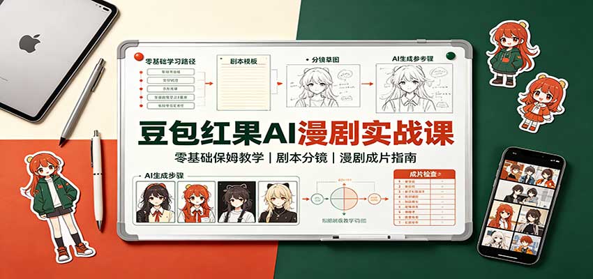 豆包红果AI漫剧实战课：零基础保姆教学，剧本分镜，漫剧成片指南-朽念云创