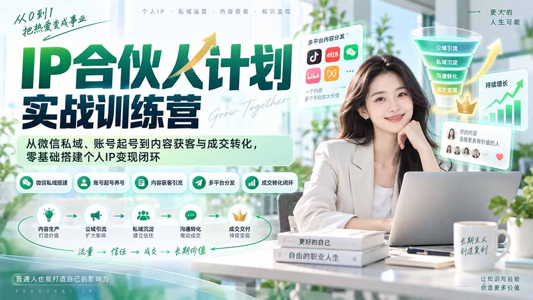 IP合伙人计划实战训练营-更新：从微信私域、账号起号到内容获客与成交转化，零基础搭建个人IP变现闭环-朽念云创