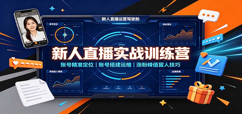 新人直播实战训练营：账号精准定位，账号搭建运维，涨粉峰值留人技巧-朽念云创