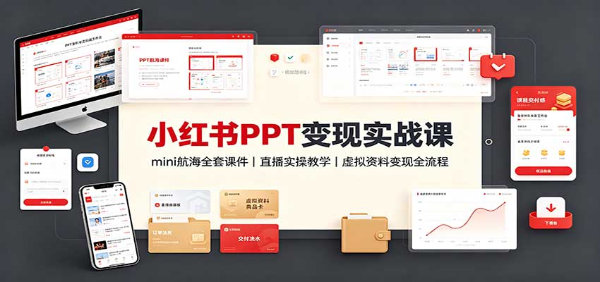 小红书PPT变现实战课：mini航海全套课件+直播实操教学，虚拟资料变现全流程-朽念云创