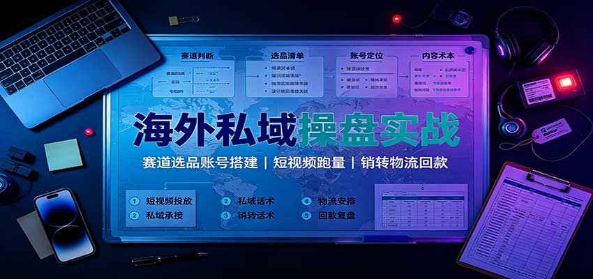 海外私域操盘实战：赛道选品账号搭建，短视频跑量，销转物流回款-朽念云创