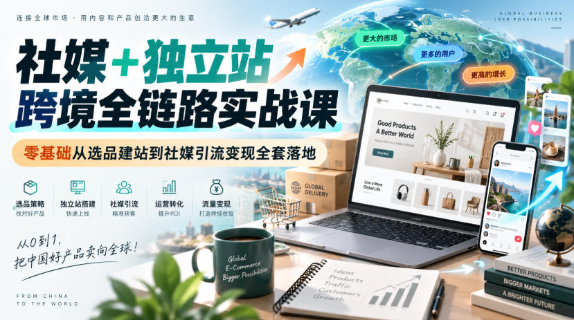 社媒+独立站跨境全链路实战课｜零基础从选品建站到社媒引流变现全套落地-朽念云创