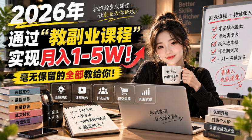 2026年通过“教副业课程”实现月入1-5W！毫无保留的全部教给你！【揭秘】-朽念云创
