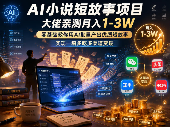 AI小说短故事项目，大佬亲测月入1-3W，零基础教你用AI批量产出优质短故事，实现一稿多吃多渠道变现(更新0910)-朽念云创
