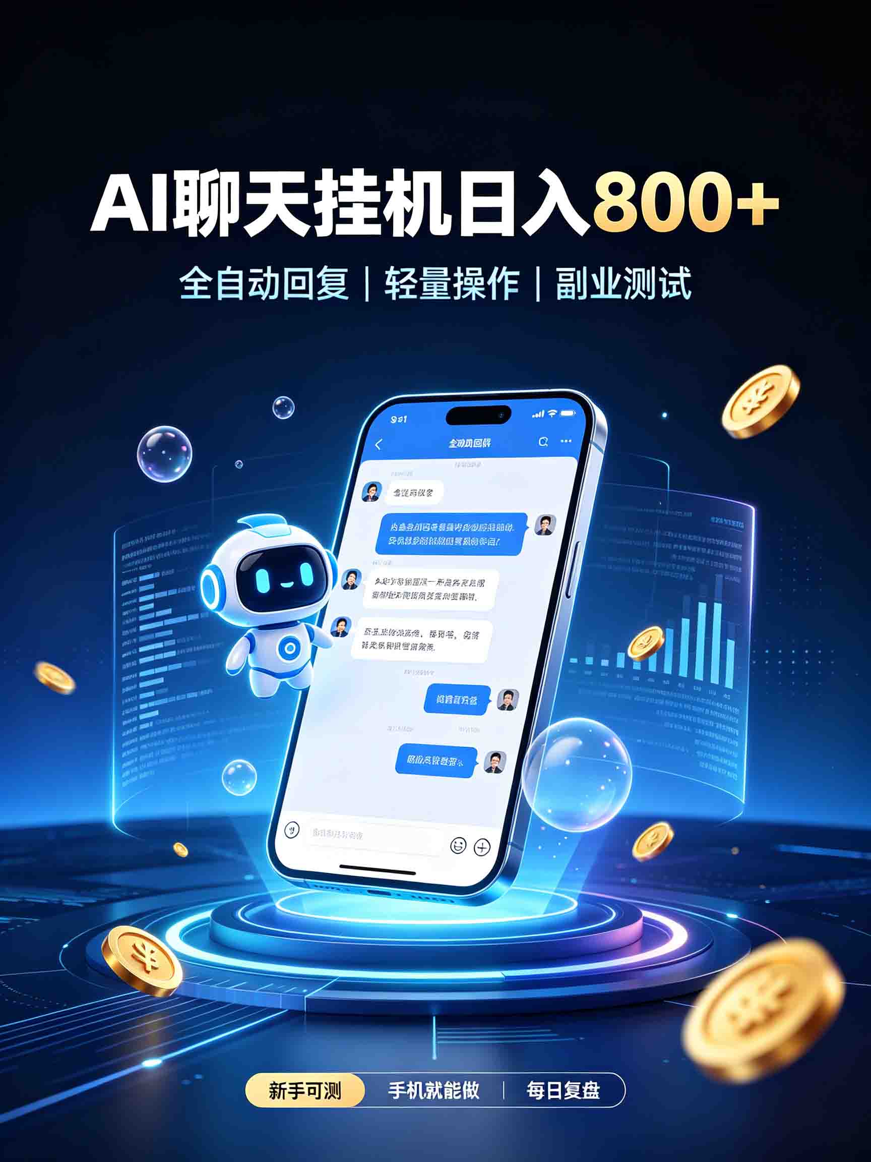 AI聊天挂机，日入800+，适用个人副业，工作室矩阵操作-朽念云创
