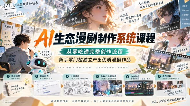 AI生态漫剧制作系统课程，从零吃透完整创作流程，新手零门槛独立产出优质漫剧作品-朽念云创