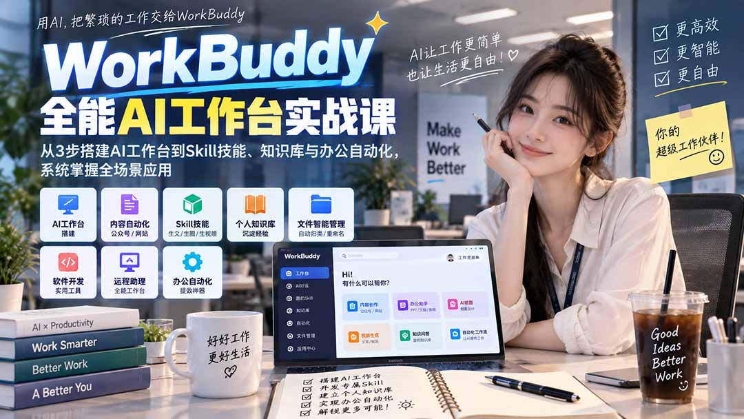WorkBuddy全能AI工作台实战课：从3步搭建AI工作台到Skill技能、知识库与办公自动化，系统掌握全场景应用-朽念云创