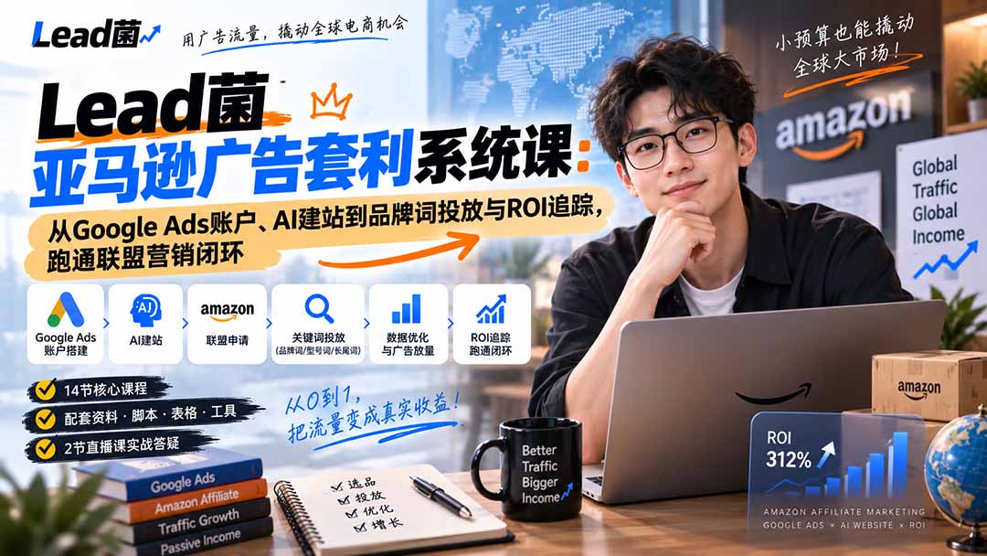 Lead菌亚马逊广告套利系统课：从Google Ads账户、AI建站到品牌词投放与ROI追踪，跑通联盟营销闭环-朽念云创