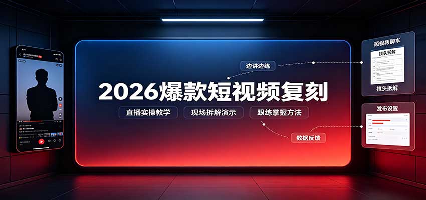 2026爆款短视频复刻：直播实操教学，配套文字文档掌握全流程-朽念云创