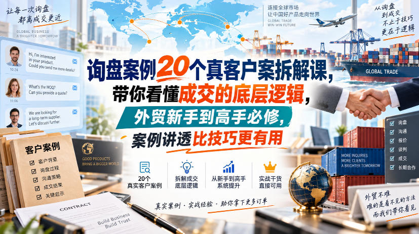 询盘案例20个真客户案拆解课，带你看懂成交的底层逻辑，外贸新手到高手必修，案例讲透比技巧更有用-朽念云创