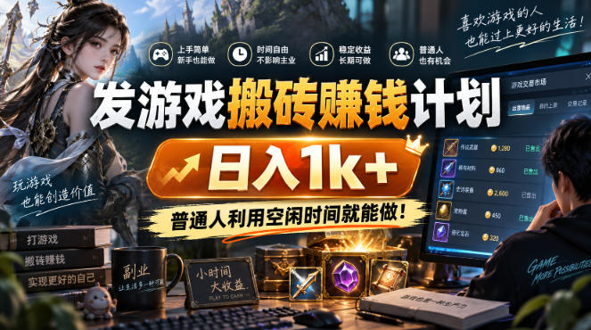 发游戏搬砖賺钱计划，日入1k+，普通人利用空闲时间就能做！【揭秘】-朽念云创