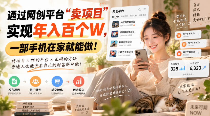 靠卖网创项目变现，一年拿下百万收益！一台手机就能操作！-朽念云创