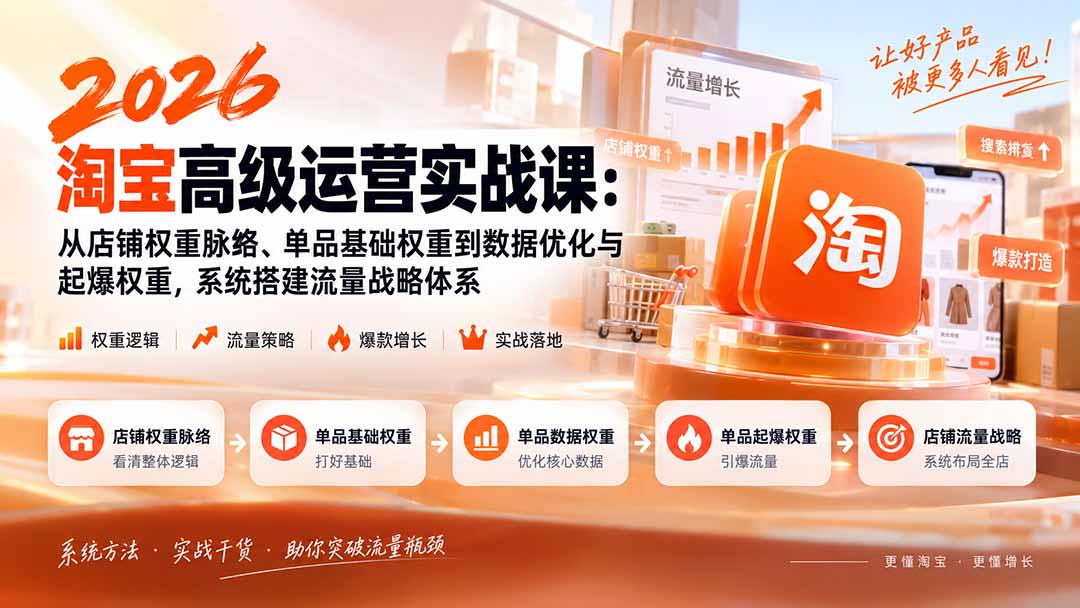 2026淘宝高级运营实战课：从店铺权重脉络、单品基础权重到数据优化与起爆权重，系统搭建流量战略体系-朽念云创