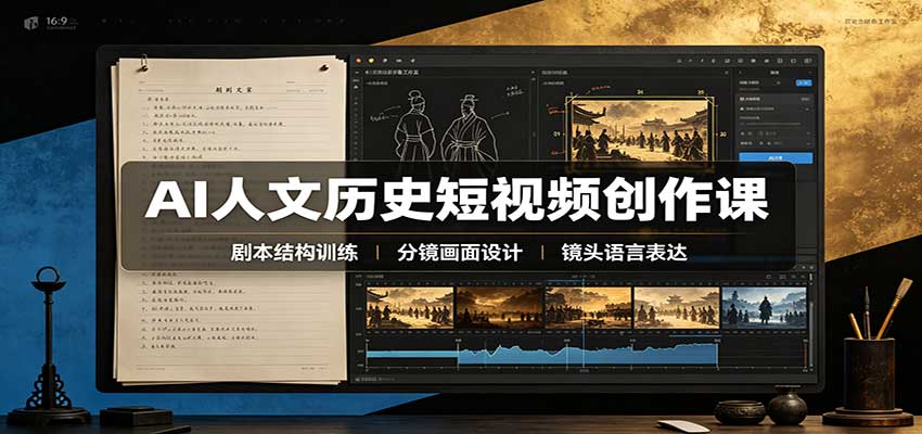 AI人文历史短视频创作课：赛道对标、剧本分镜制图，掌握视频完整产出流程-朽念云创