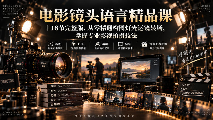 电影镜头语言精品课｜18节完整版，从零精通构图灯光运镜转场，掌握专业影视拍摄技法-朽念云创