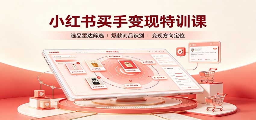 小红书买手变现特训课：账号定位养号起号，选品挂车，笔记标题封面全套教学-朽念云创