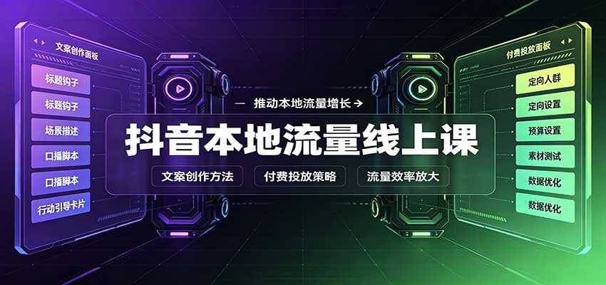 抖音本地流量线上课：账号搭建拍摄剪辑，文案创作与付费投放教学-朽念云创