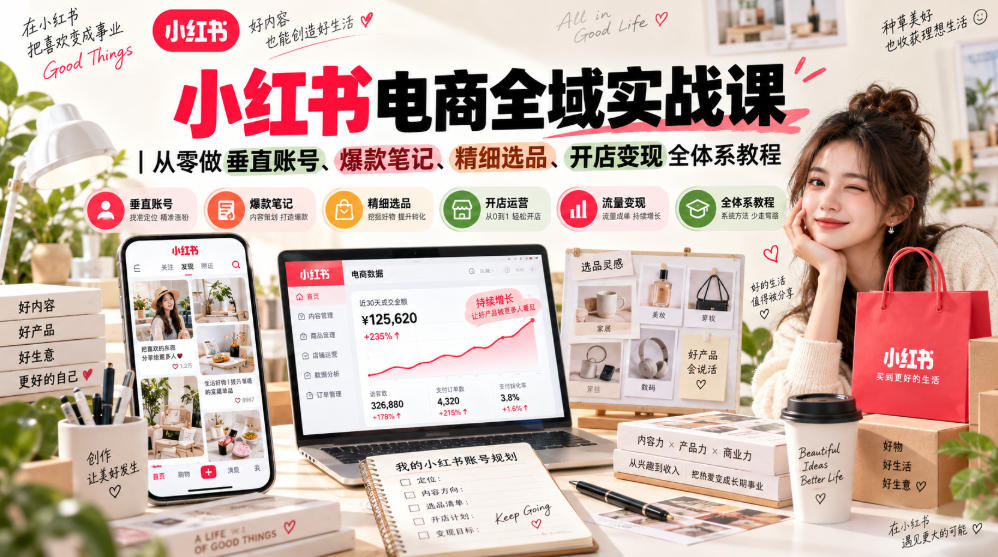 小红书电商全域实战课｜从零做垂直账号、爆款笔记、精细选品、开店变现全体系教程-朽念云创