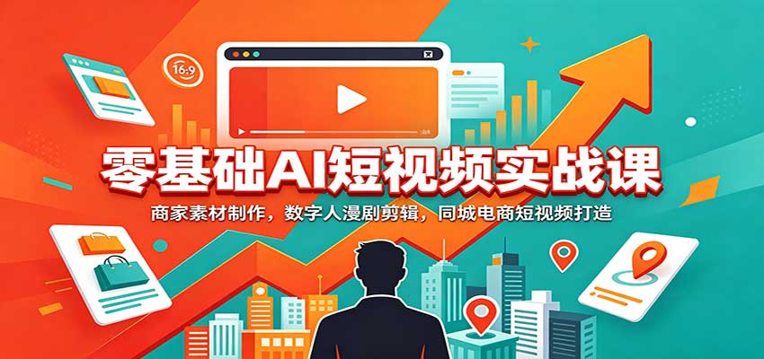 零基础AI短视频实战课：商家素材制作，数字人漫剧剪辑，同城电商短视频打造-朽念云创