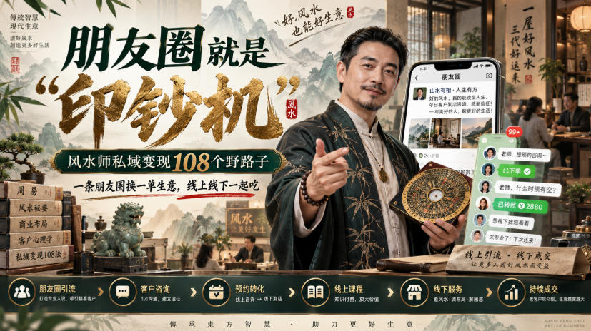 朋友圈就是“印钞机”，风水师私域变现108个野路子，一条朋友圈换一单生意，线上线下一起吃【文档】-朽念云创
