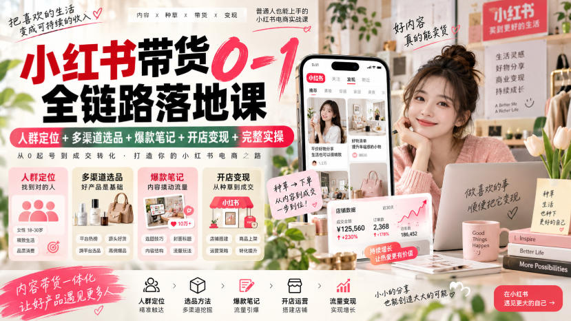 小红书带货0-1全链路落地课｜人群定位+多渠道选品+爆款笔记+开店变现完整实操-朽念云创