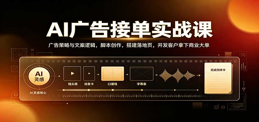 AI广告接单实战：广告策略与文案逻辑，脚本创作，搭建落地页，开发客户拿下商业大单-朽念云创