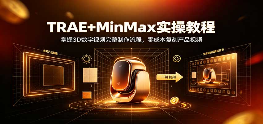TRAE+MinMax实操教程：3D数字视频完整制作流程，零成本复刻产品视频-朽念云创